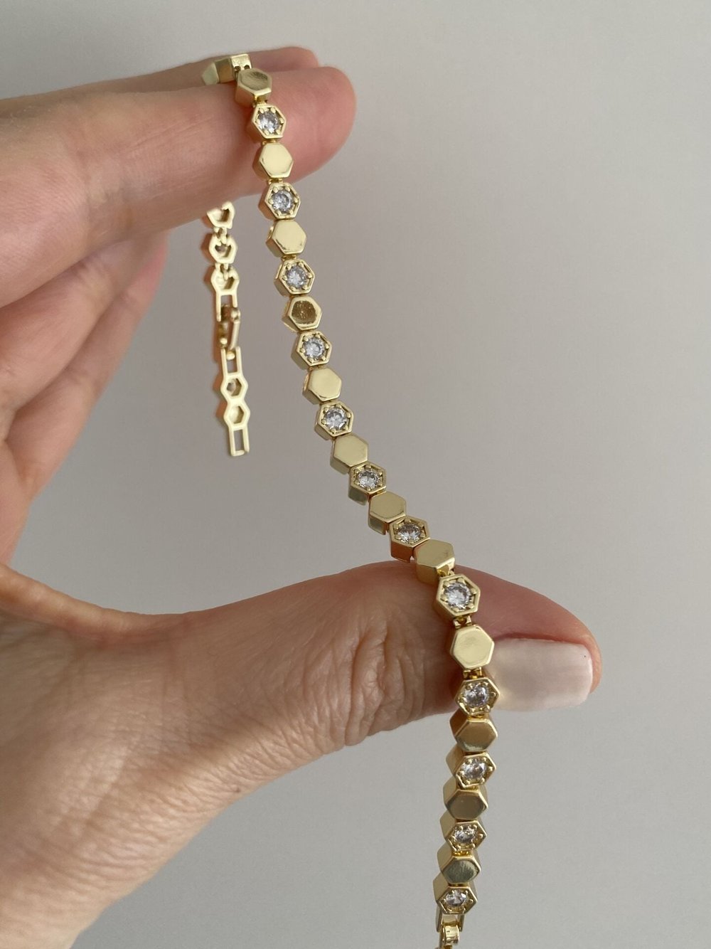 Altın Kaplama Gömme Baget Taşlı Petek Model Bileklik (17cm+ek)