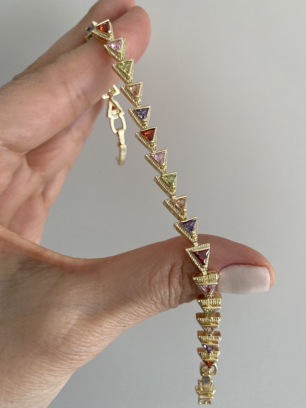 Altın Kaplama Renkli Üçgen Model Sıralı Bileklik (17cm+ek)