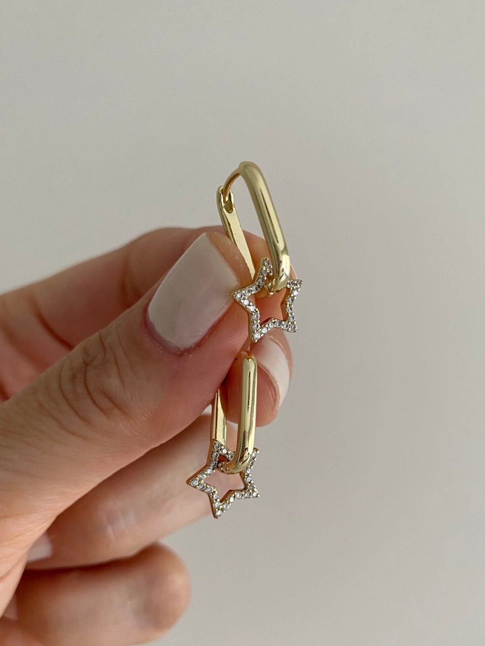 Altın Kaplama Taşlı Yıldızlı Charm Halka Küpe
