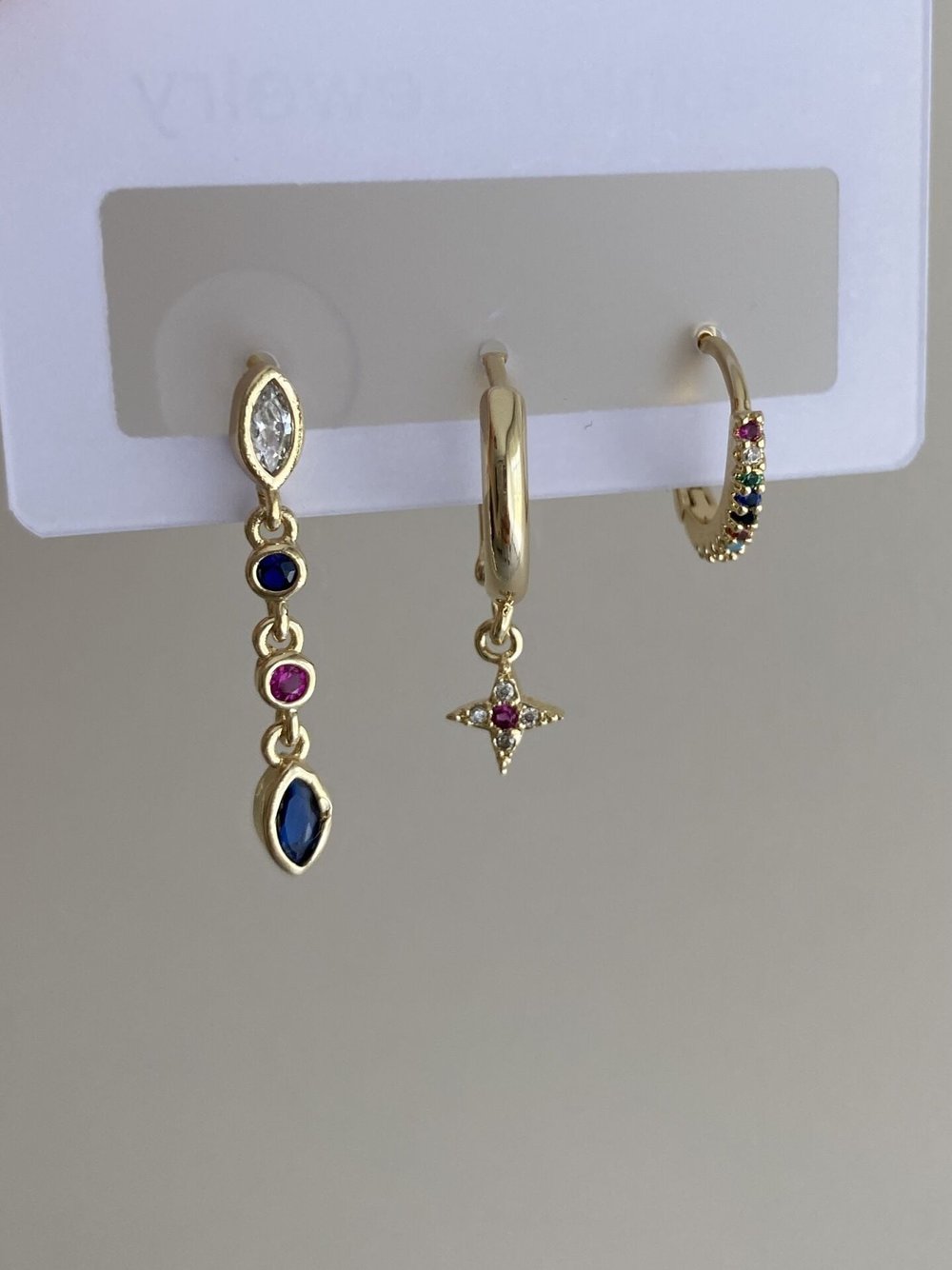 Altın Kaplama Üçlü Colorful Star Set Küpe