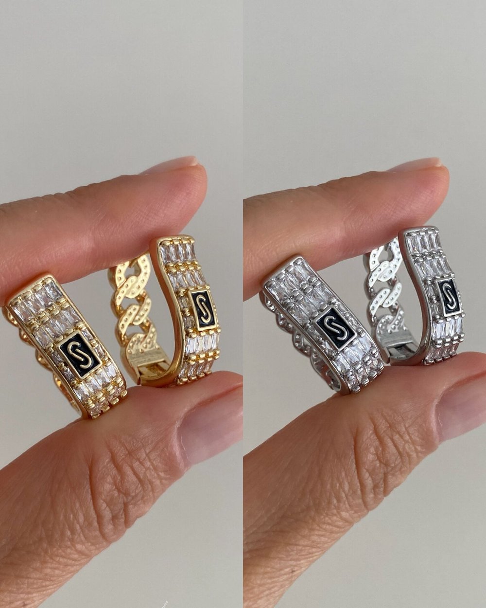Baget Kesim Taşlı S Model Halka Küpe