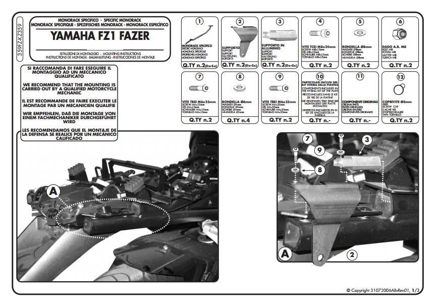 KAPPA KZ359 YAMAHA FZ1 FAZER 1000 (06-15) ARKA ÇANTA TAŞIYICI