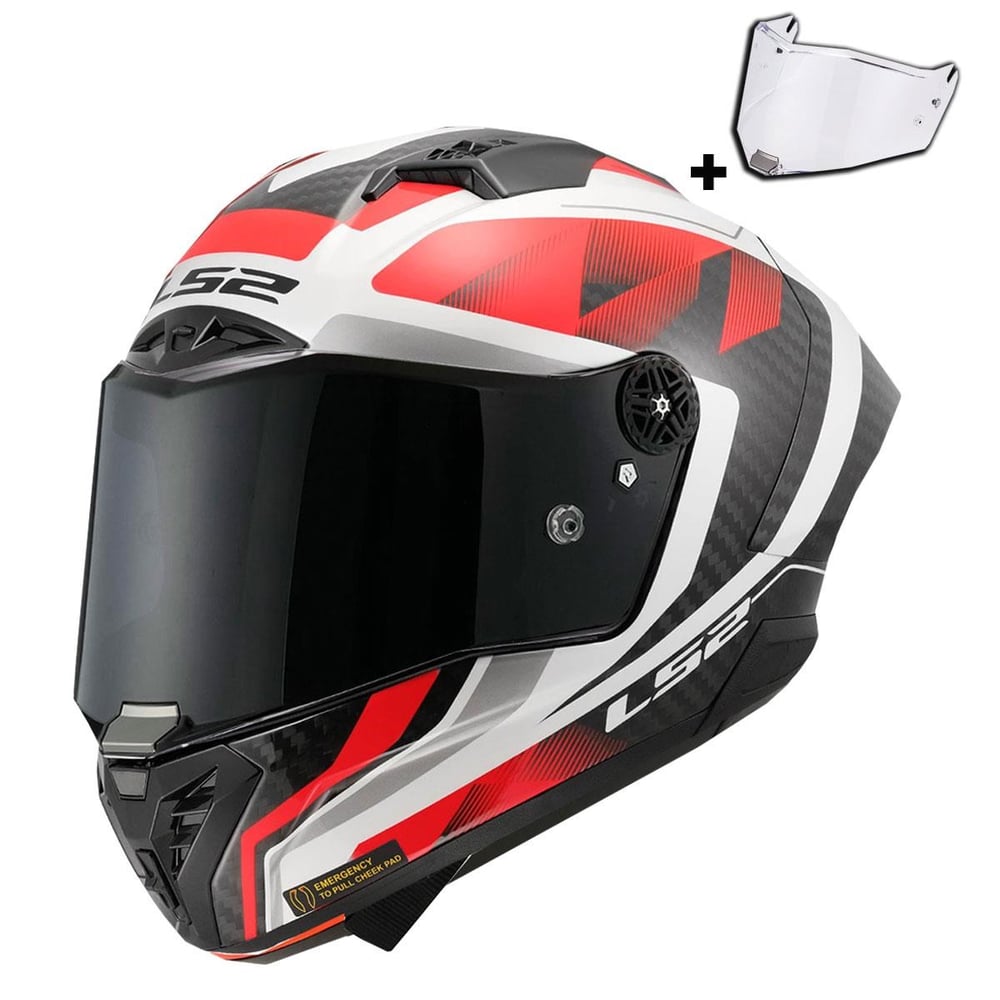 LS2 THUNDER KARBON GP AERO RAUTE BEYAZ-KIRMIZI KASK
