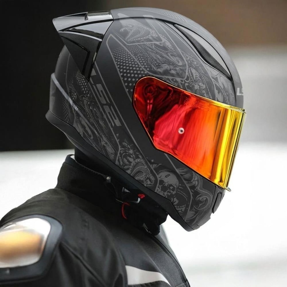 Ls2 Rapıd 2 Race Crypt Mat Siyah Kask (İridyum Kırmızı Vizör + Spoiler)