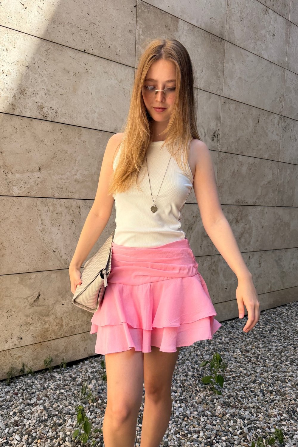 Mini fırfırlı cupro etek