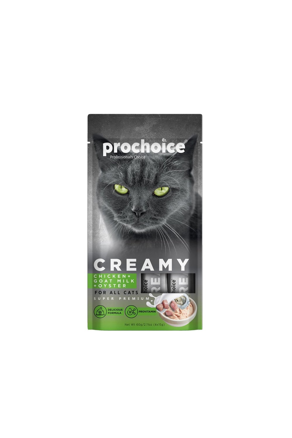 Creamy Kediler İçin Tavuklu, Keçi Sütlü ve İstridyeli Sıvı Ödül Maması 4x15 gr