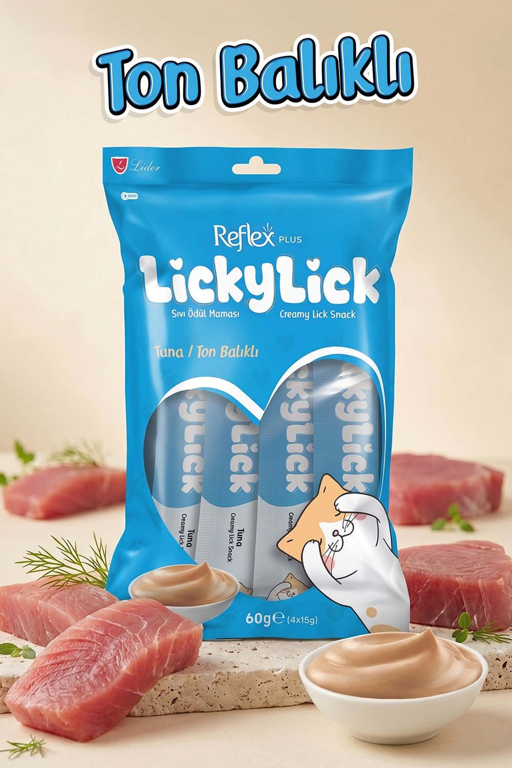 Plus LickyLick Ton Balıklı Sıvı Ödül Maması 60g (4 x 15 g)
