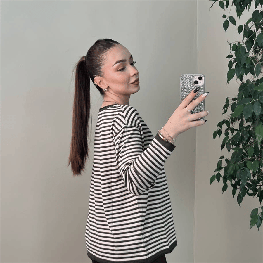 Çizgili Triko Haki/Krem