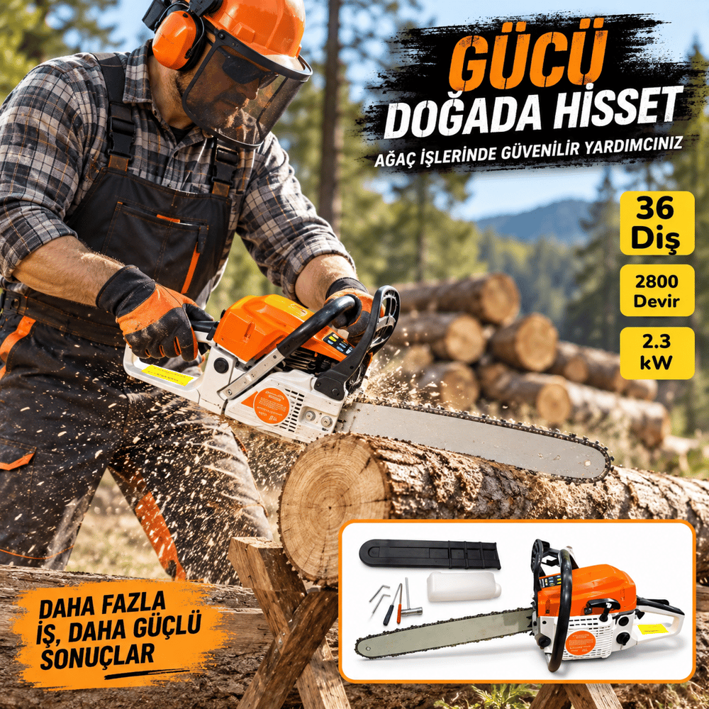 Benzinli Zincirli Odun Motoru Budama Testeresi 3 Hp 2800 Devir Ağaç Motoru