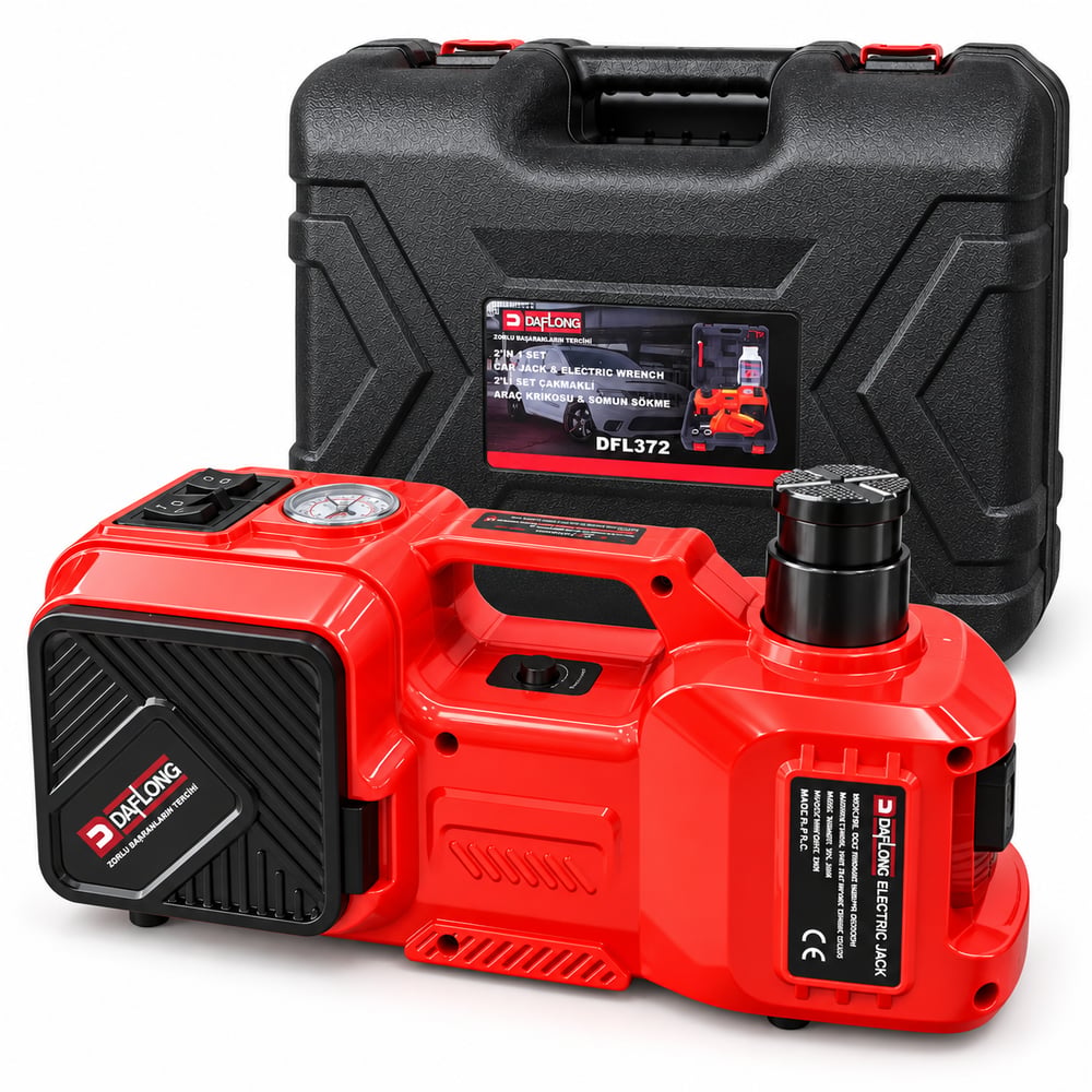 DAFLONG DFL-372 5 Ton Elektrikli Hidrolik Araç Krikosu Hava Pompası ve Bijon Sökme Seti 12V