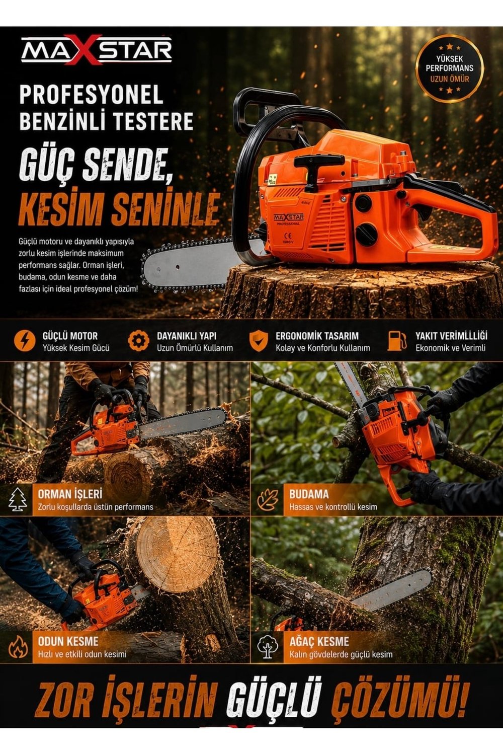 HIZAR ODUN MOTORU ÇELİK DİŞLİ BENZINLI 52 CC 2.8 HP