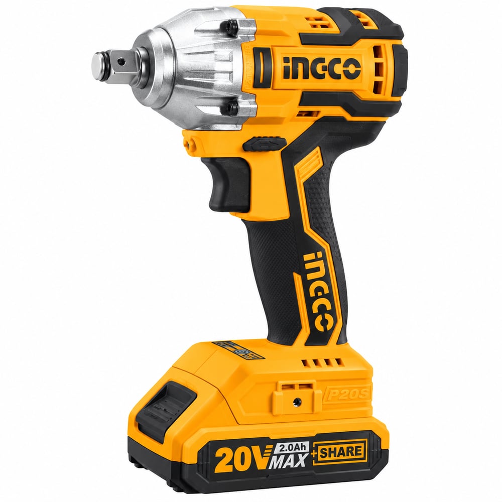 INGCO P20S 20V 300 Nm Kömürsüz Akülü Somun Sıkma ve Bijon Sökme Makinesi 1/2” 2.0Ah