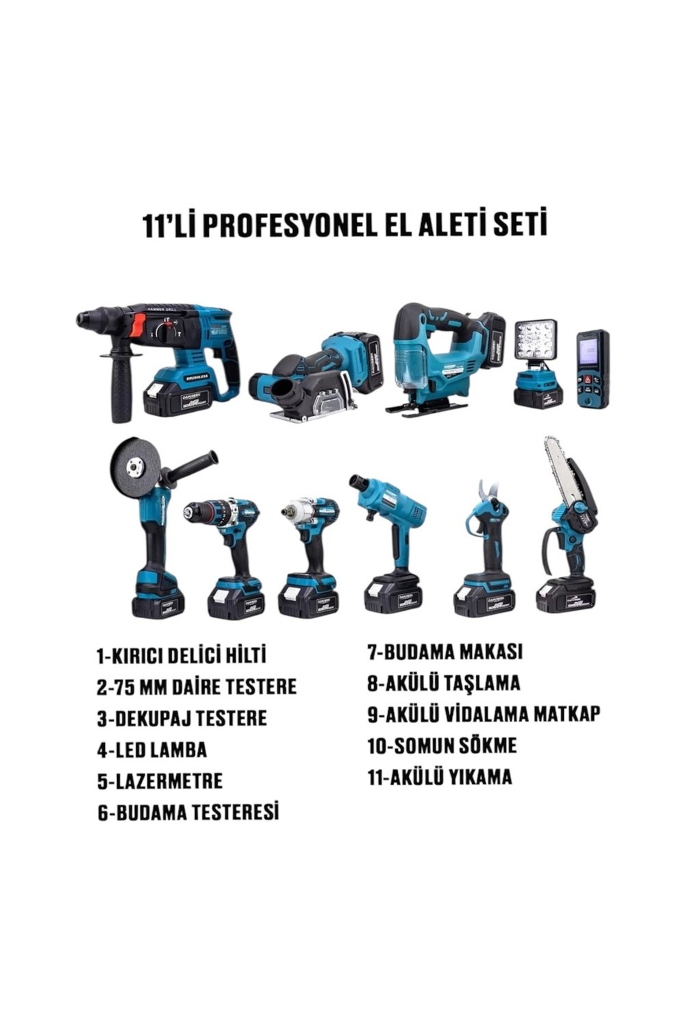 kömürsüz 11 Li set matkap takımı 4x2 fırçasız