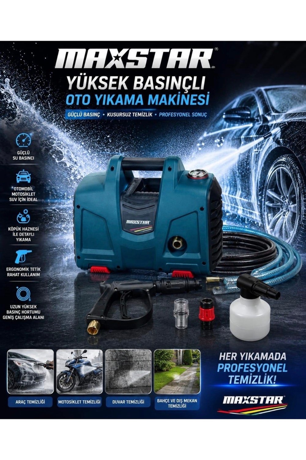 YÜKSEK BASINÇLI ARAÇ YIKAMA 130 BAR BAKIR SARGILI