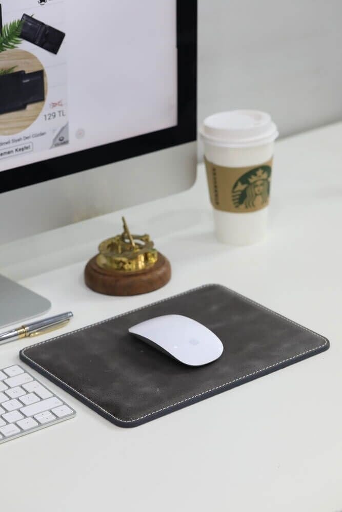 Guard Dikiş Detaylı Antik Gri Deri Mouse Pad 26 x 20 Cm