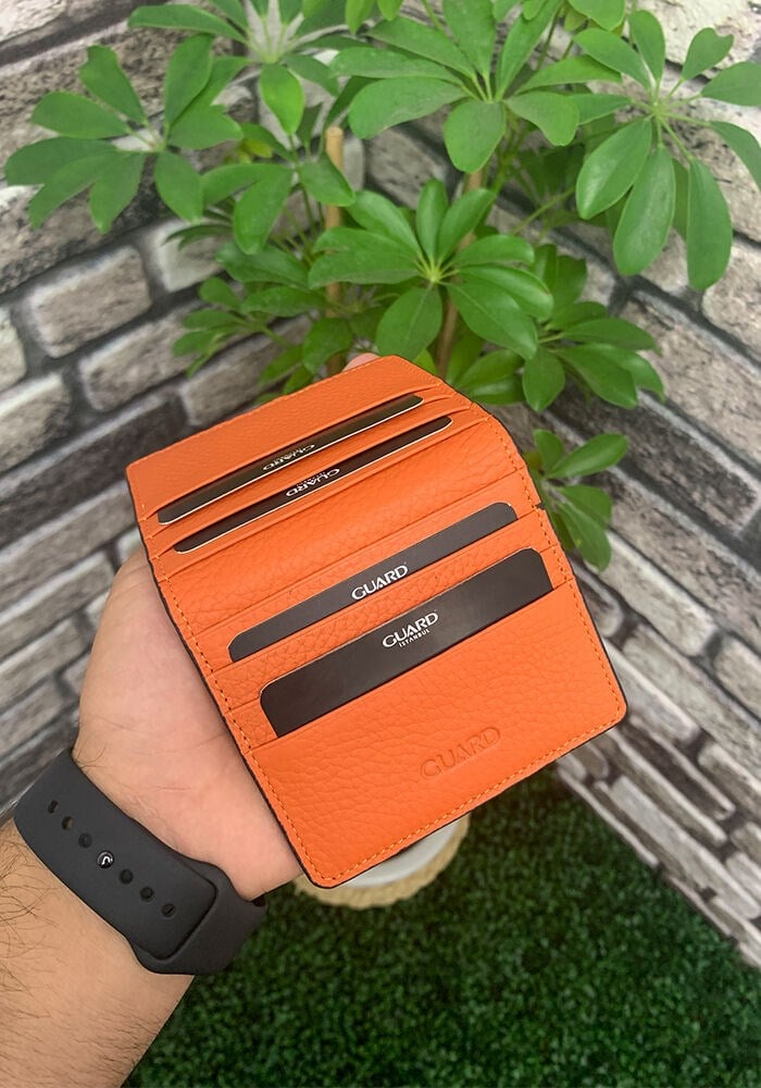 Guard Turuncu Patlı Tasarım Deri Kartlık