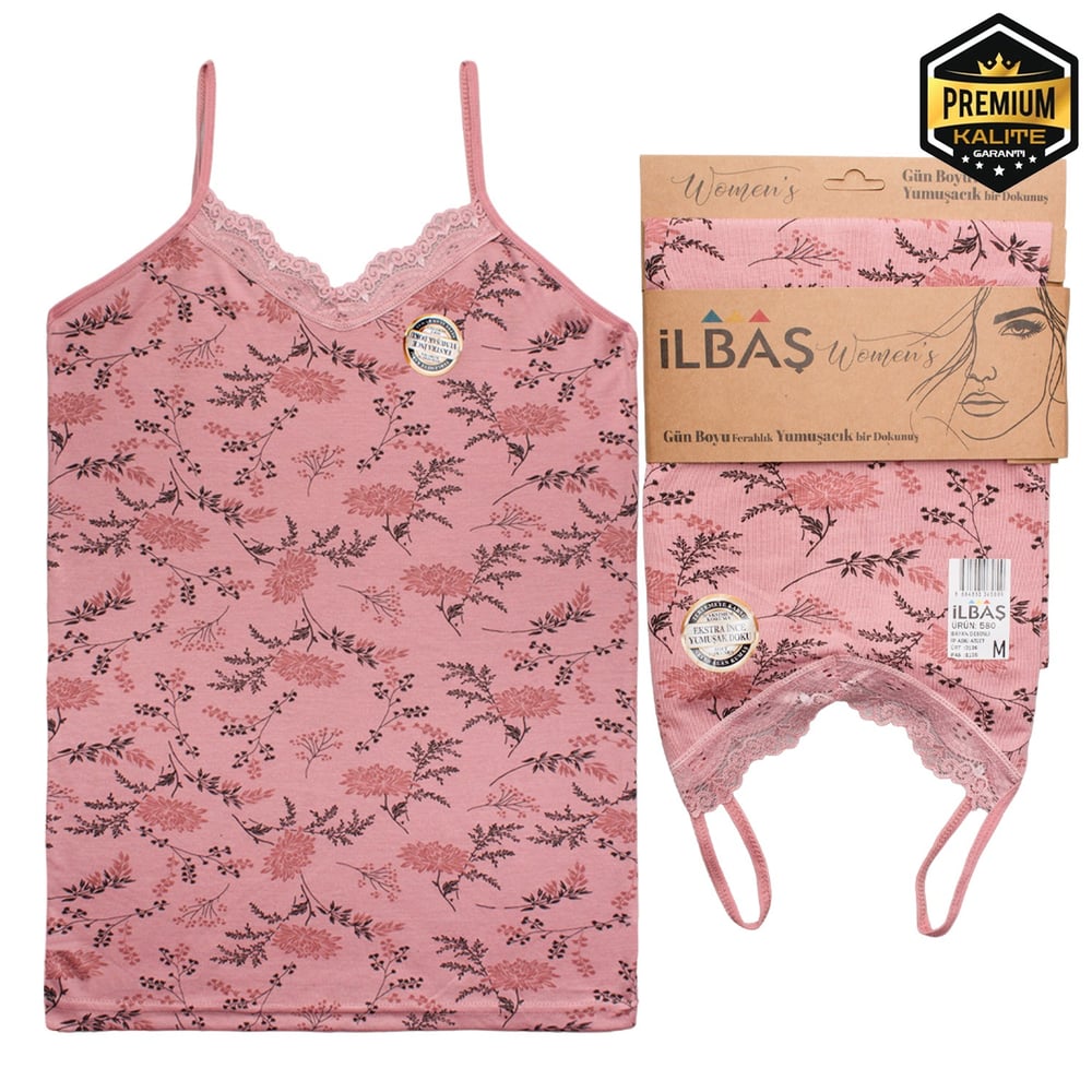 İLBAŞ TEKLİ PAKET VİSKON DESENLİ İP ASKI BAYAN ATLET