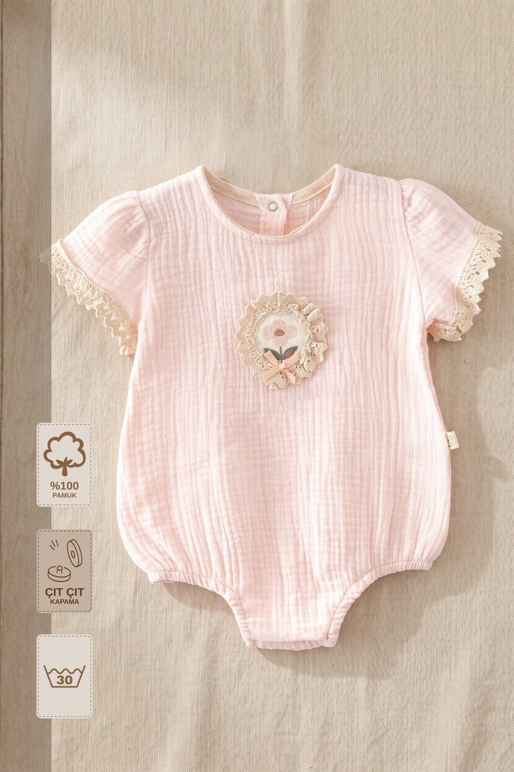 - %100 Pamuk Müslin Kız Bebek Tulum