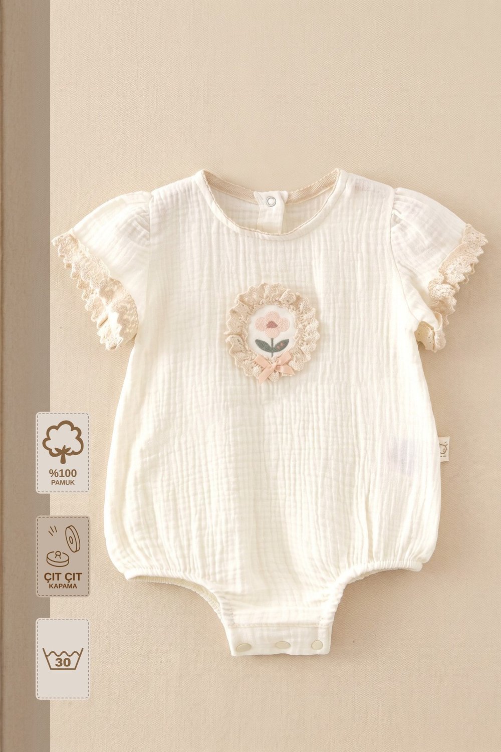 - %100 Pamuk Müslin Kız Bebek Tulum