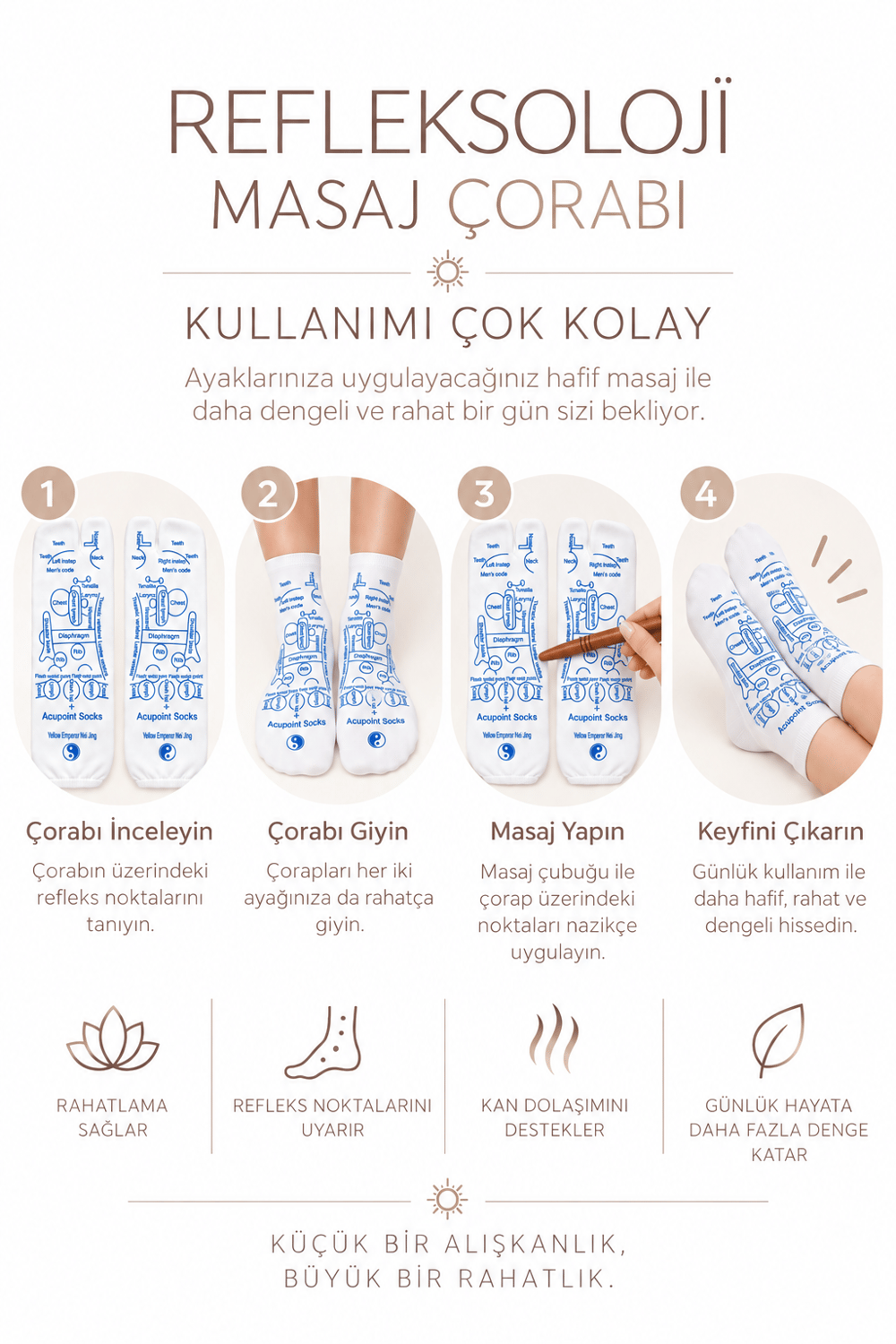 Refleksoloji Masaj Çorabı & Ahşap Masaj Çubuğu (İthal Ürün)