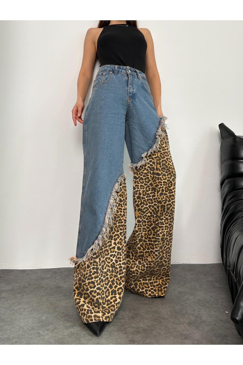 Leopar Kot Pantolon Garnili Tasarım Palazzo Jeanolog