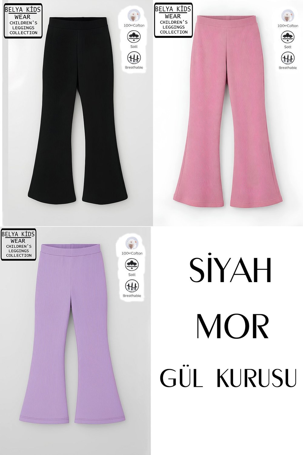 3 Lü Paket Pamuğa Pamuk Kız Çocuk Fitilli Taytlar