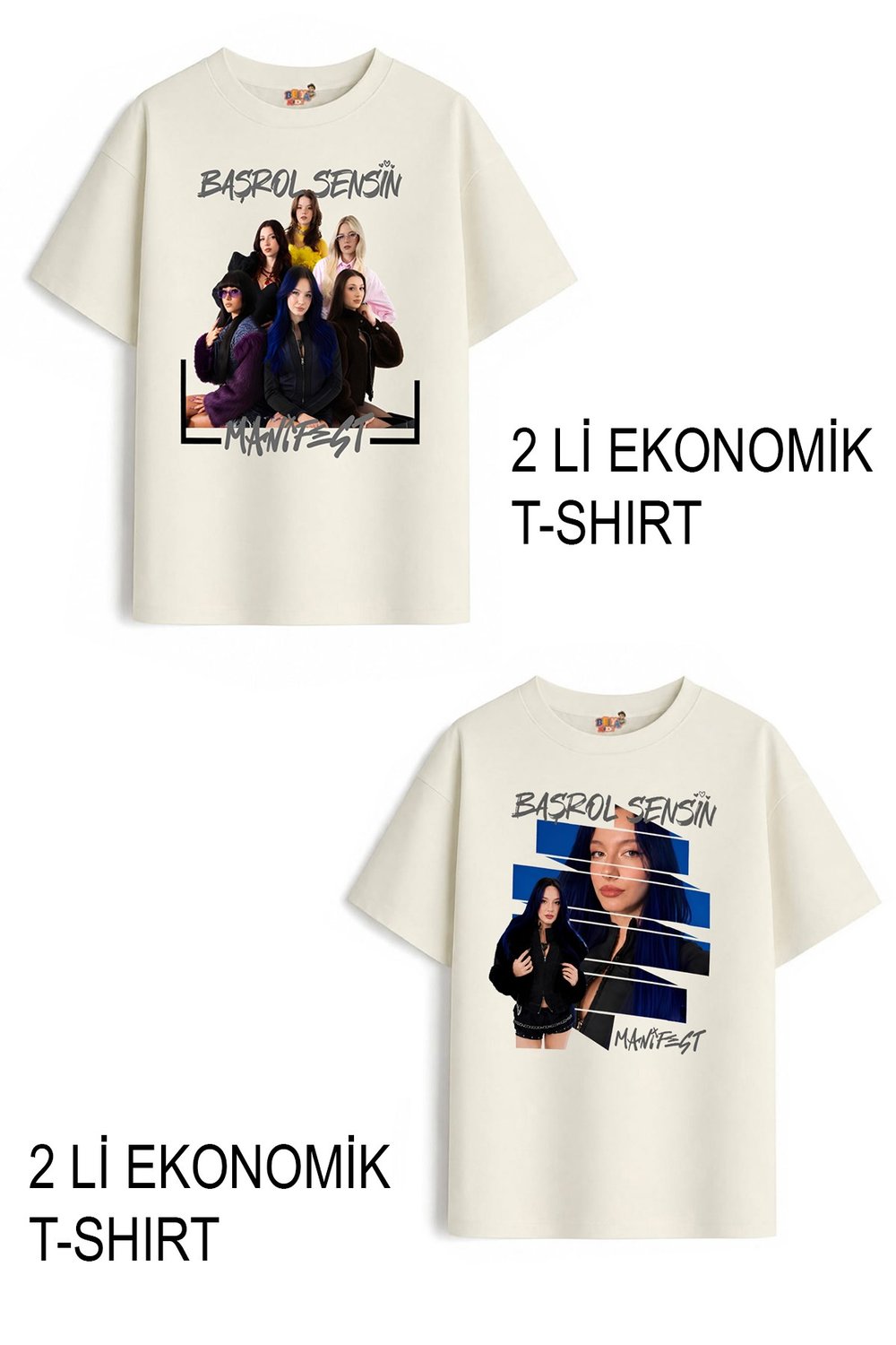Kız Çocuk 1 Manifest Tasarım 2 li Ekonomik Paket T-shirtler