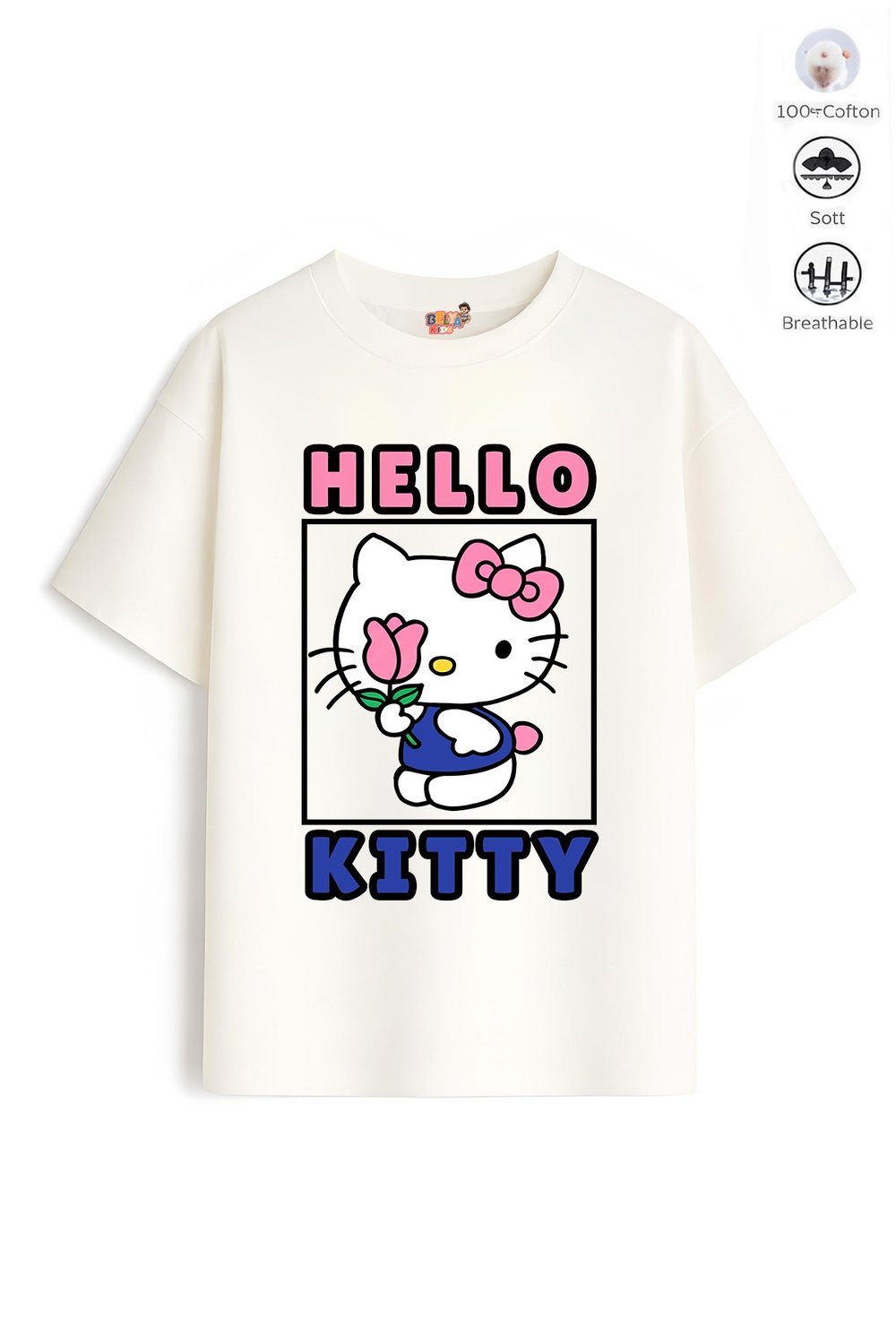 Kız Çocuk Tam Kalıp Hello Tasarım 49 Oversize Tişört