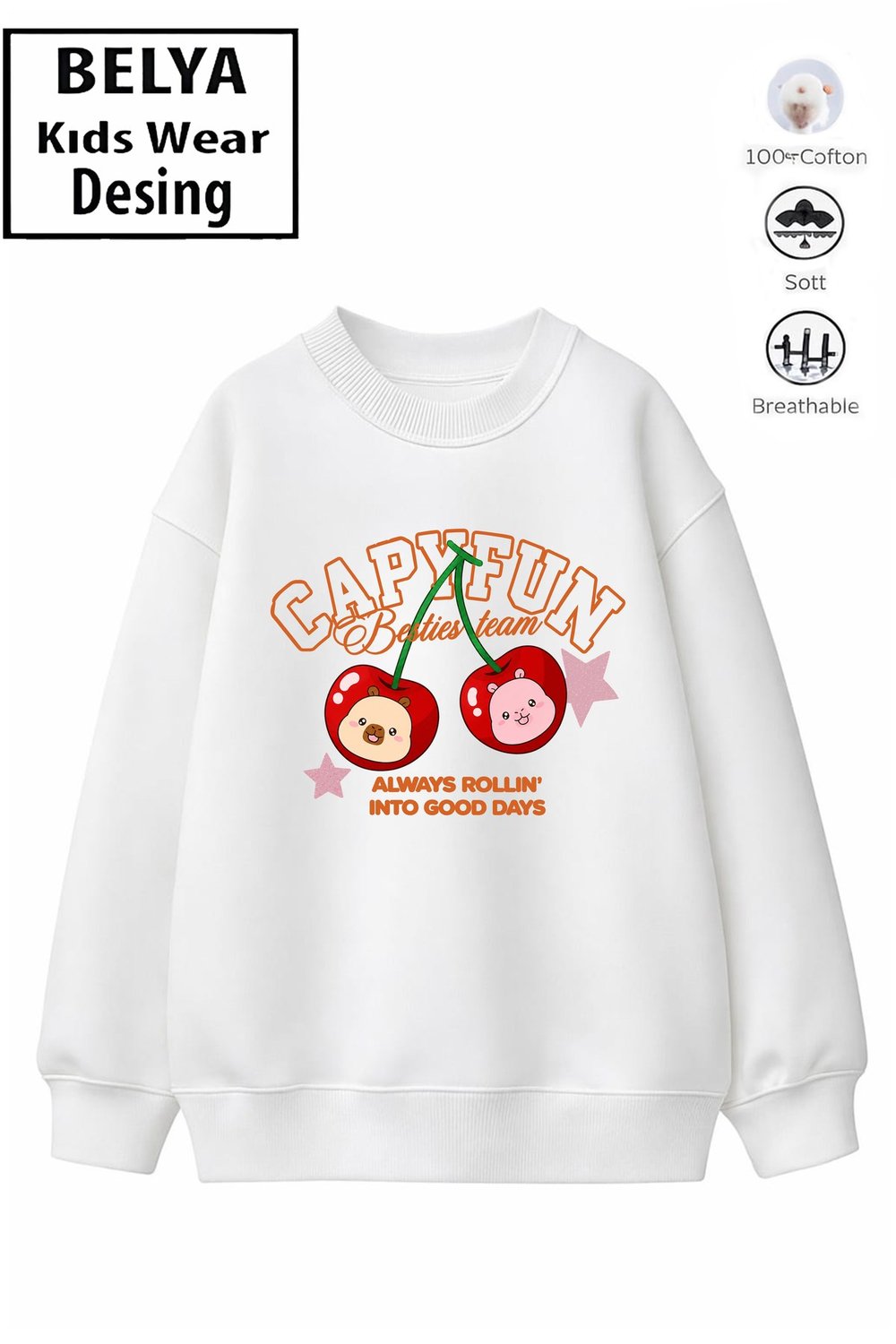 Trend Çocuk Kız Model Tam Kalıp Oversize Capy fun Tasarım 2 İplik Pamuğa Pamuk Kumaş Sweatshirt 43