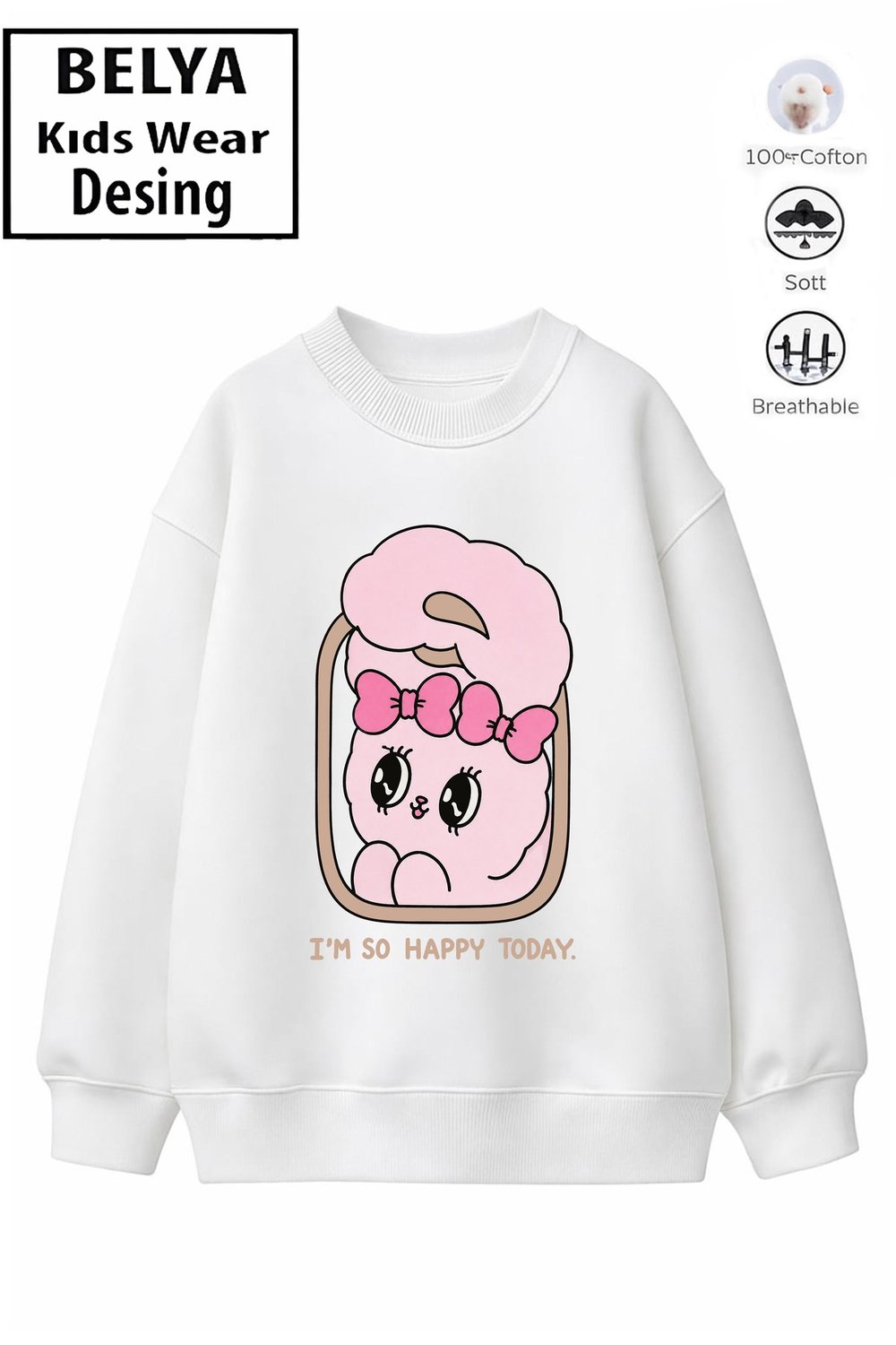 Trend Çocuk Kız Model Tam Kalıp Oversize So 2 İplik Pamuğa Pamuk Kumaş Sweatshirt 21