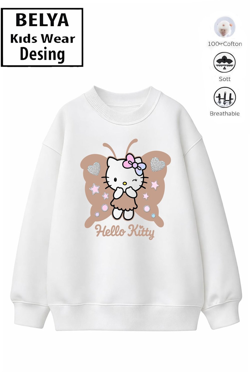 Trend Çocuk Kız Model Tam Kalıp Oversize Kanatlı Hel Tasarım 2 İplik Pamuğa Pamuk Kumaş Sweatshirt 41