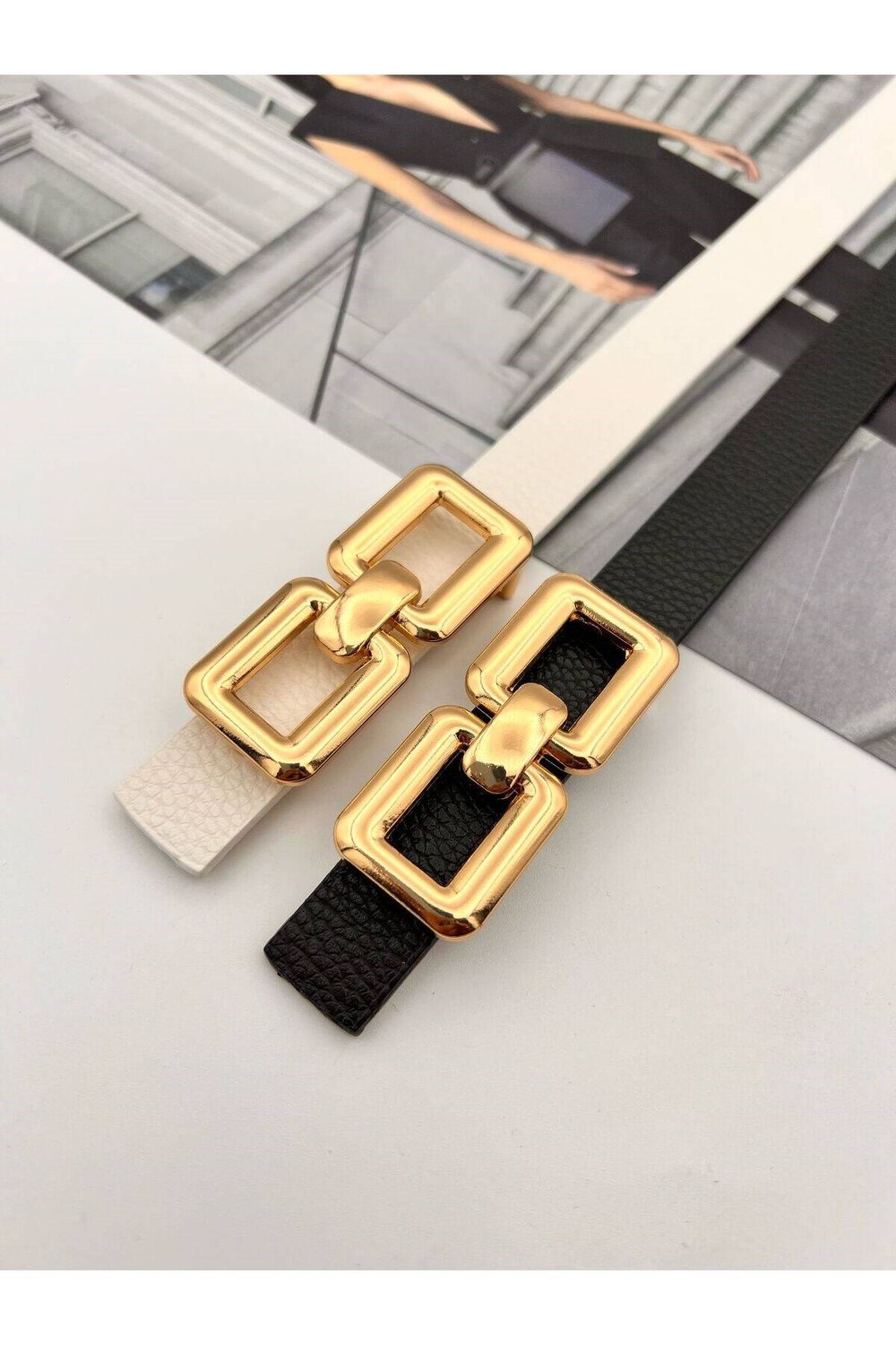 2li Kare Pimli Gold Tokalı Kadın Kemer Pantolon Kemeri Elbise Kemeri Gömlek Kemeri Ceket Kemeri