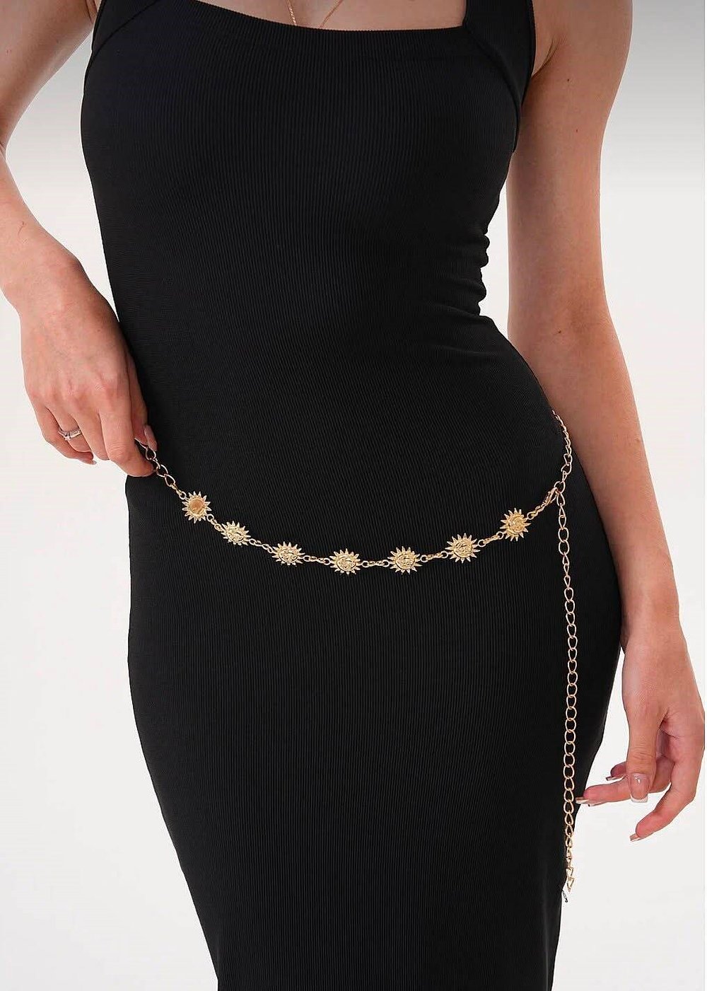 3lü set Bohem Gold Zincir Kemer – Güneş & Madalyon Detaylı