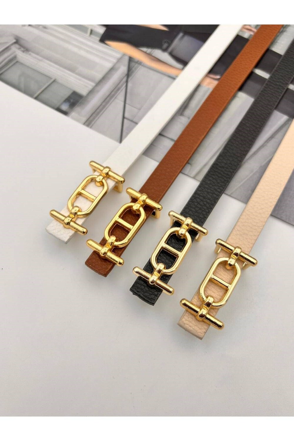 4lü Gold Tokalı Ince Kadın Kemer Pantolon Kemeri Elbise Kemeri Gömlek Kemeri Ceket Kemeri