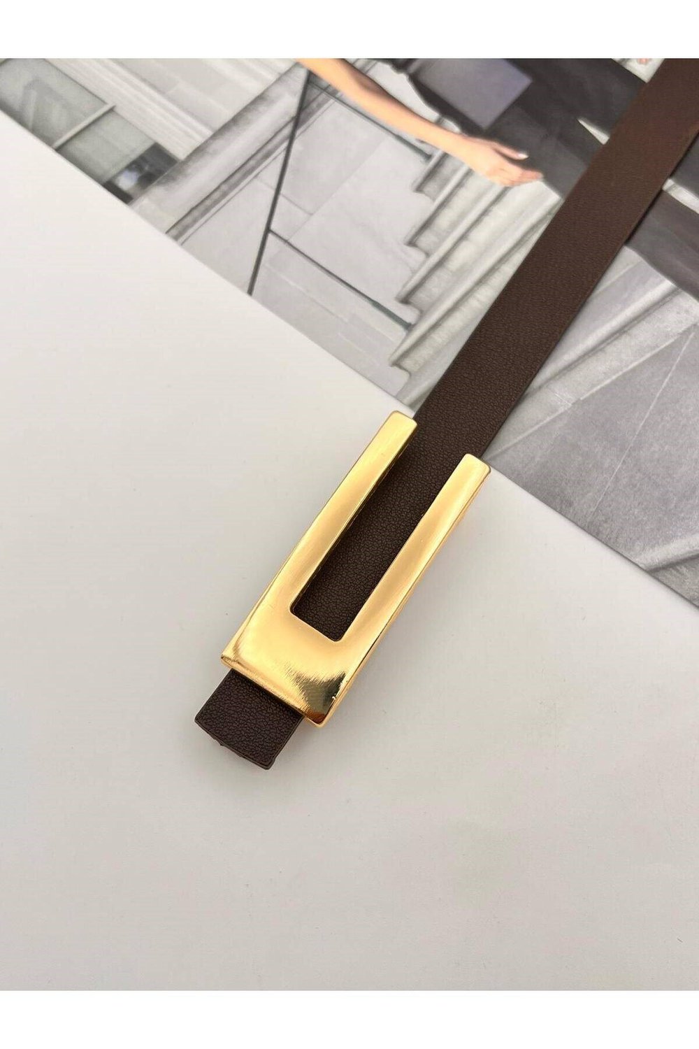 Desng Gold Tokalı Acı Kahve Kadın Kemer Pantolon Kemeri Elbise Kemeri Gömlek Kemeri Ceket Kemeri Kahve