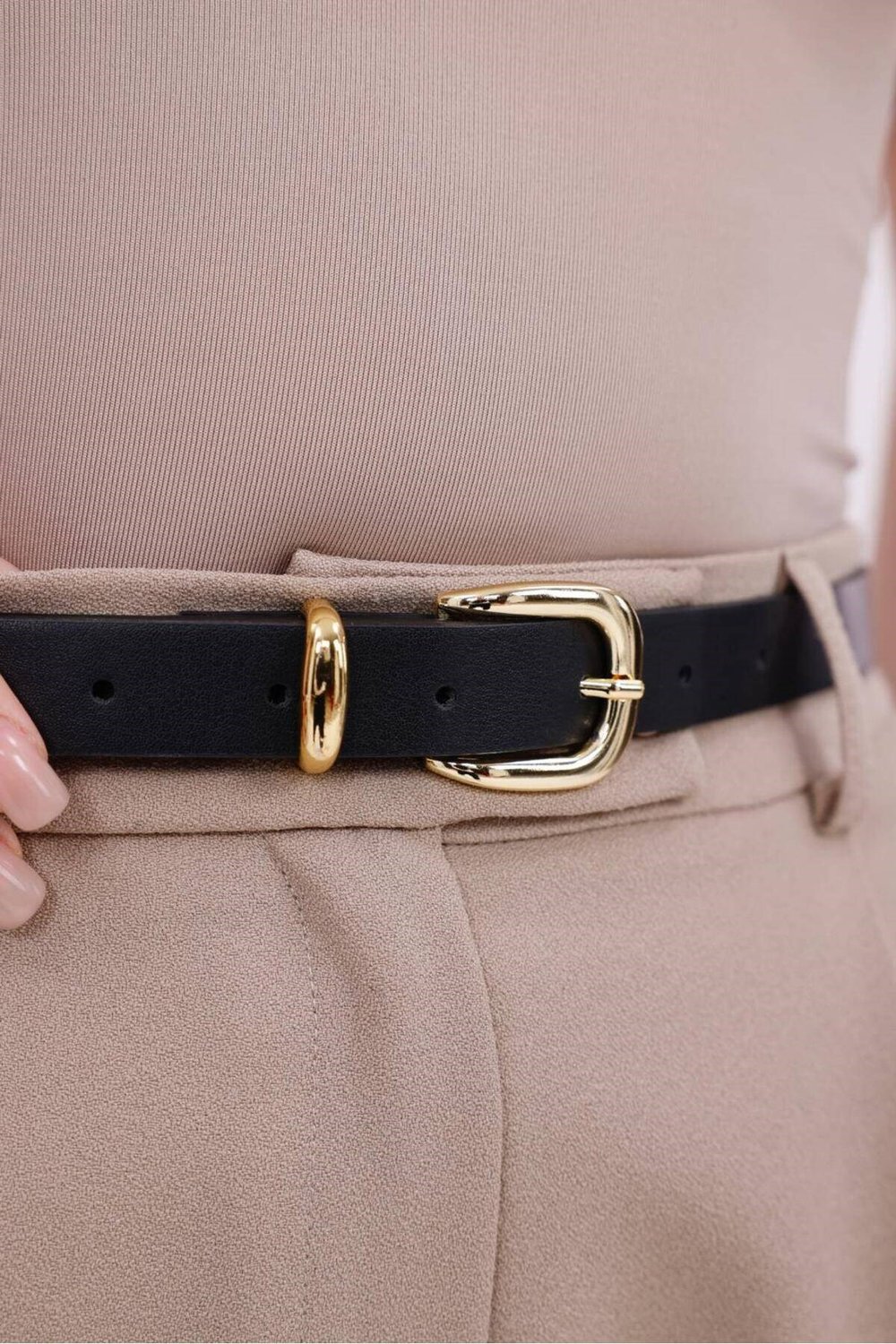 Gold Toka Köprülü Kadın Kemer Pantolon Kemeri Elbise Kemeri Gömlek Kemeri Bel Kemeri Siyah