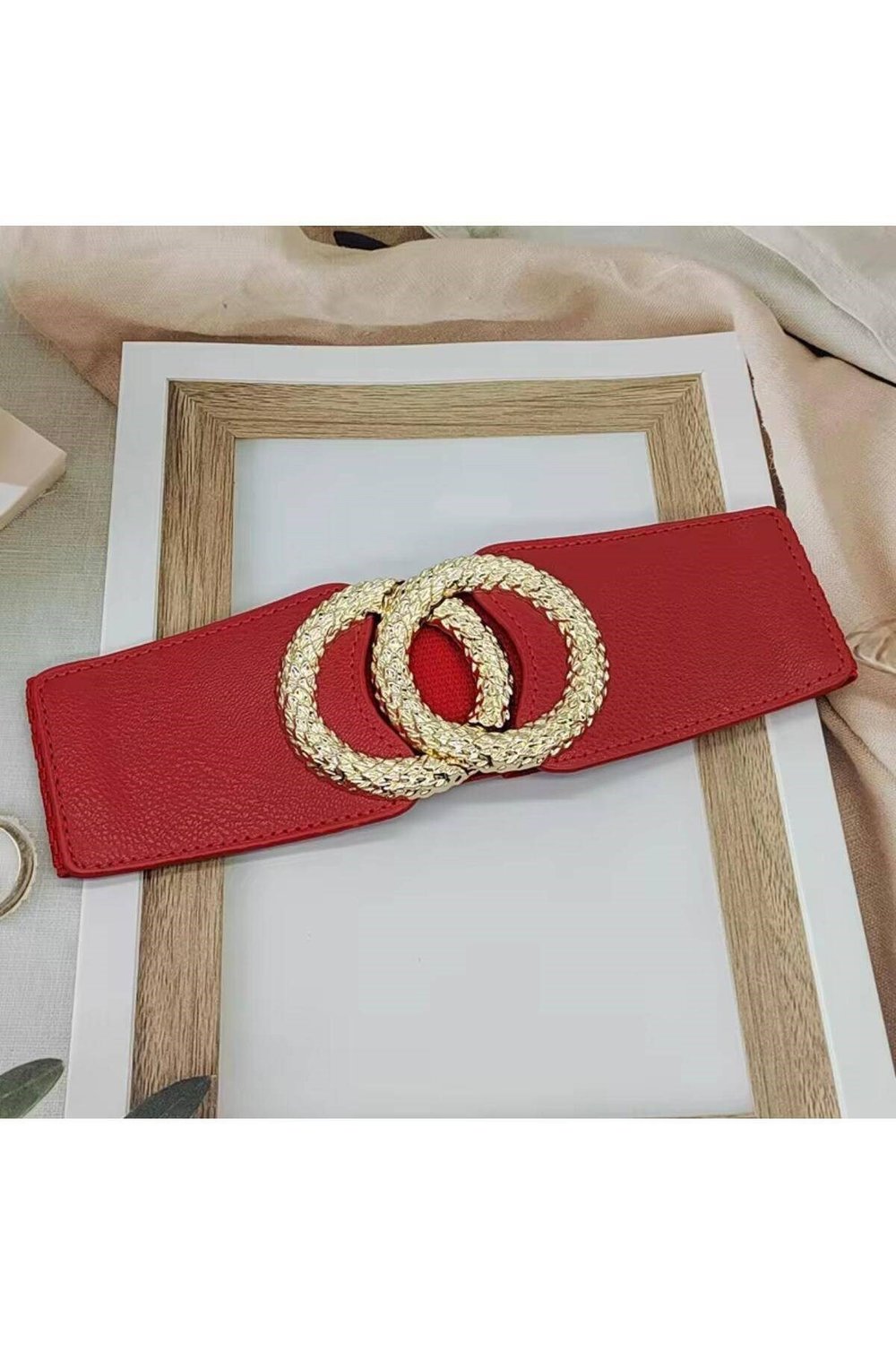 Gold Tokalı Elastik Kemer Kadın Kemer Elbise Kemeri Gömlek Kemeri Ceket Kemeri Vücut Kemeri Kırmızı