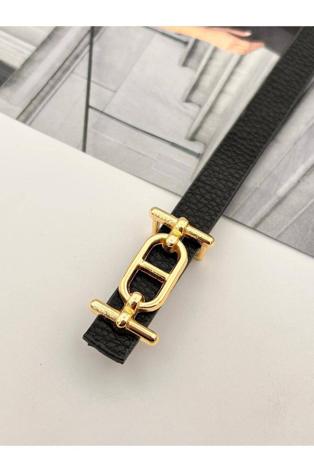 Gold Tokalı ince Kadın Kemer Pantolon Kemeri Elbise Kemeri Gömlek Kemeri Ceket Kemeri Siyah