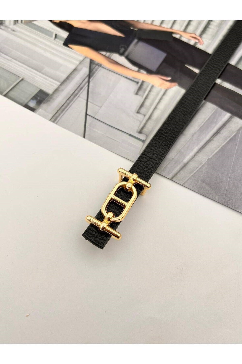 Gold Tokalı ince Kadın Kemer Pantolon Kemeri Elbise Kemeri Gömlek Kemeri Ceket Kemeri Siyah