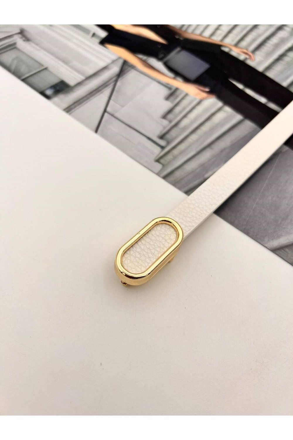 İthal oval Gold Tokalı ince Kadın Kemer Pantolon Kemeri Elbise Kemeri Gömlek Kemeri Ceket Kemeri Beyaz