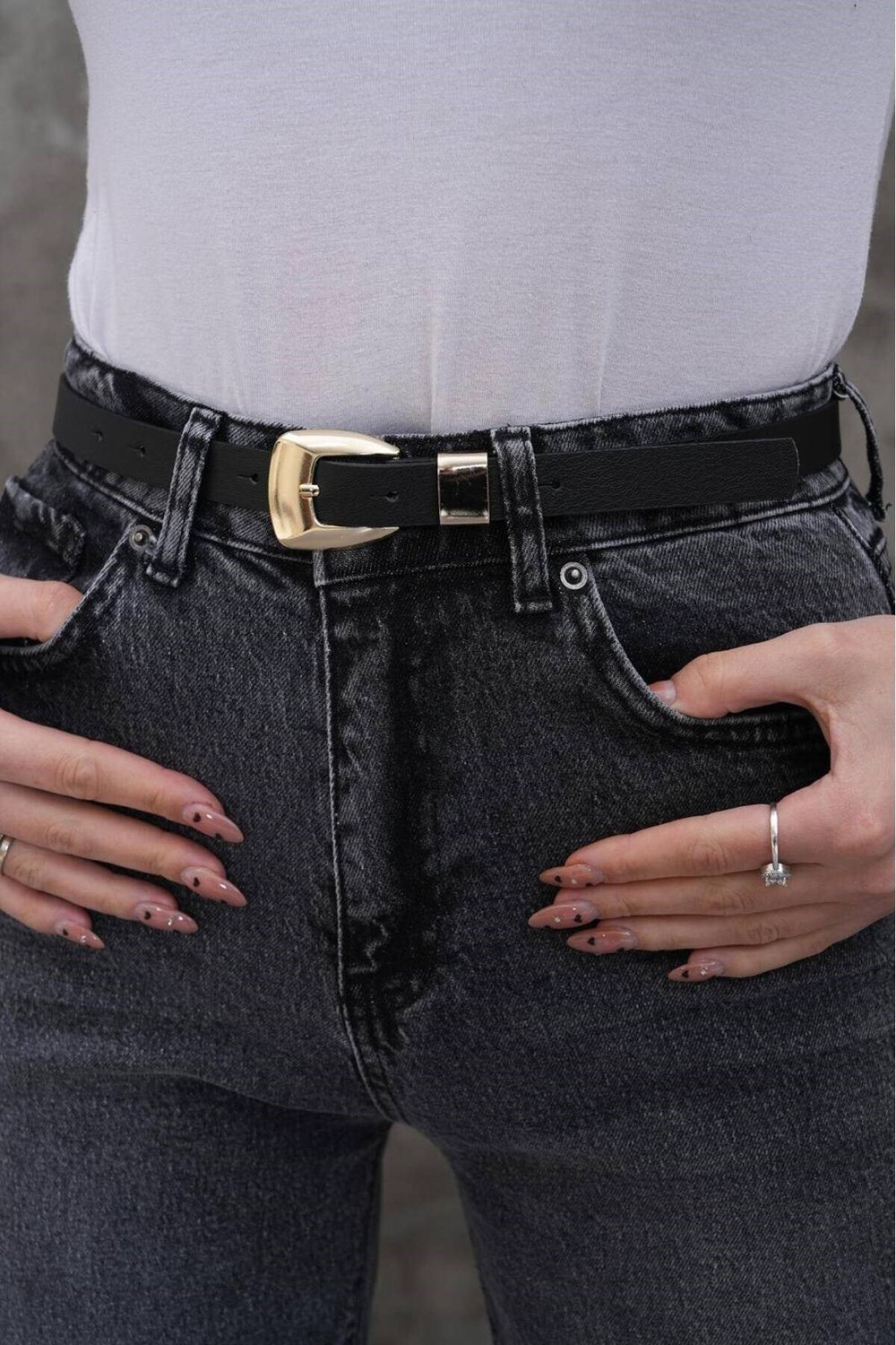 Klasik Gold Tokalı Kadın Kemer Pantolon Kemeri Elbise Kemeri Gömlek Kemeri Bel Kemeri Siyah