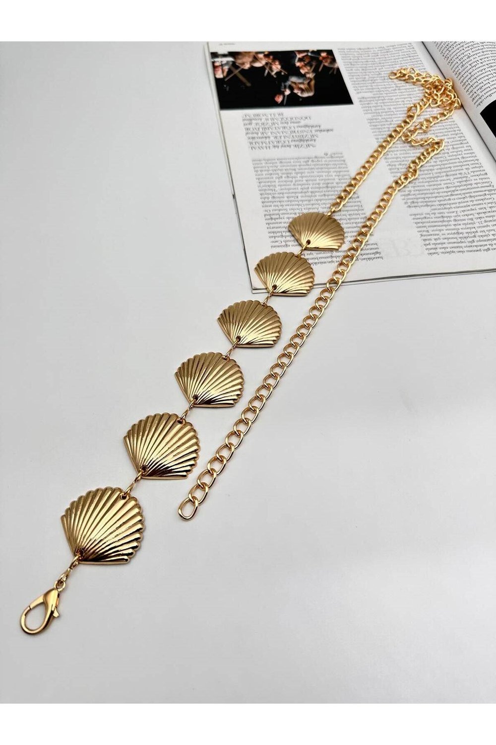 Midye Figürlü Gold Zincir Kemer Kadın Kemer Elbise Kemeri Gömlek Kemeri Ceket Kemeri