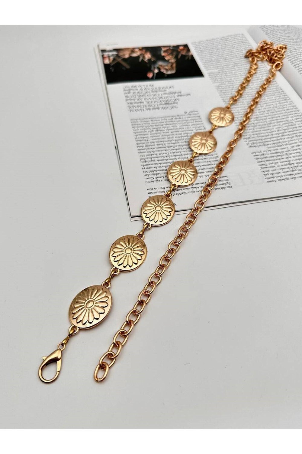 Oval Gold Tokalı Zincir Kemer Kadın Kemer Elbise Kemeri Gömlek Kemeri Ceket Bel Kemeri Vücut Kemeri