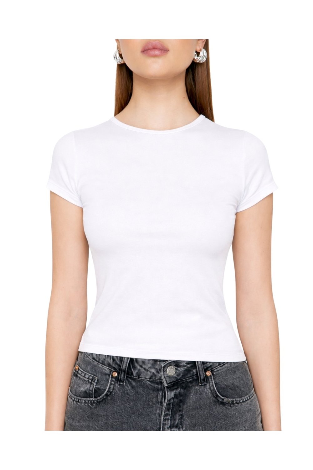 Beyaz Bisiklet Yaka Basic Ultra Soft Kadın Kısa Kol Body