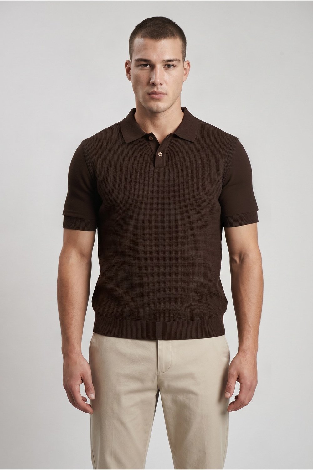 Kahverengi Erkek Polo Yaka Düğmeli Kısa Kol T-Shirt