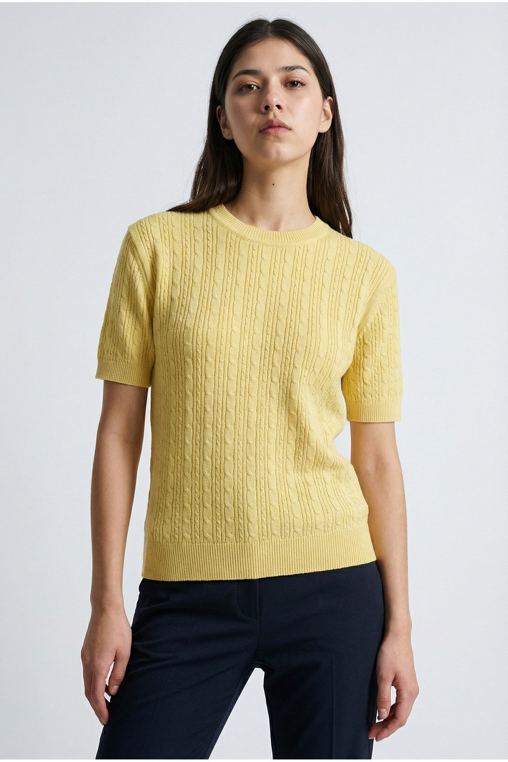 Sarı Kısa Kollu Bisiklet Yaka Slim Fit Kadın Kazak