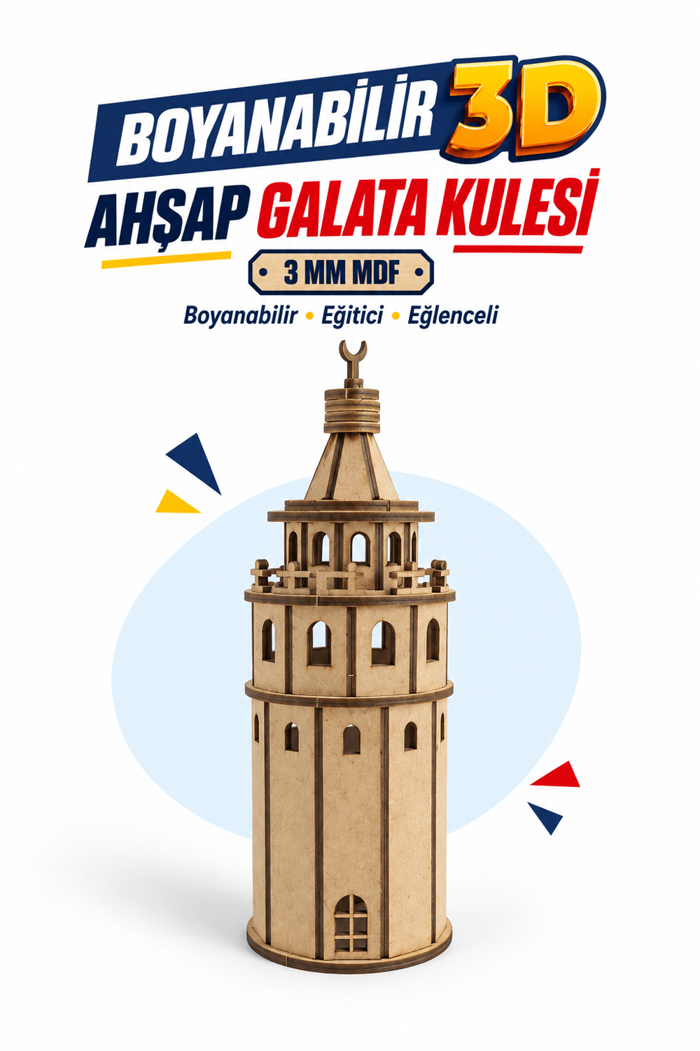 3D Boyanabilir Ahşap Galata Kulesi Maketi Kendin Yap Eğitici Oyuncak
