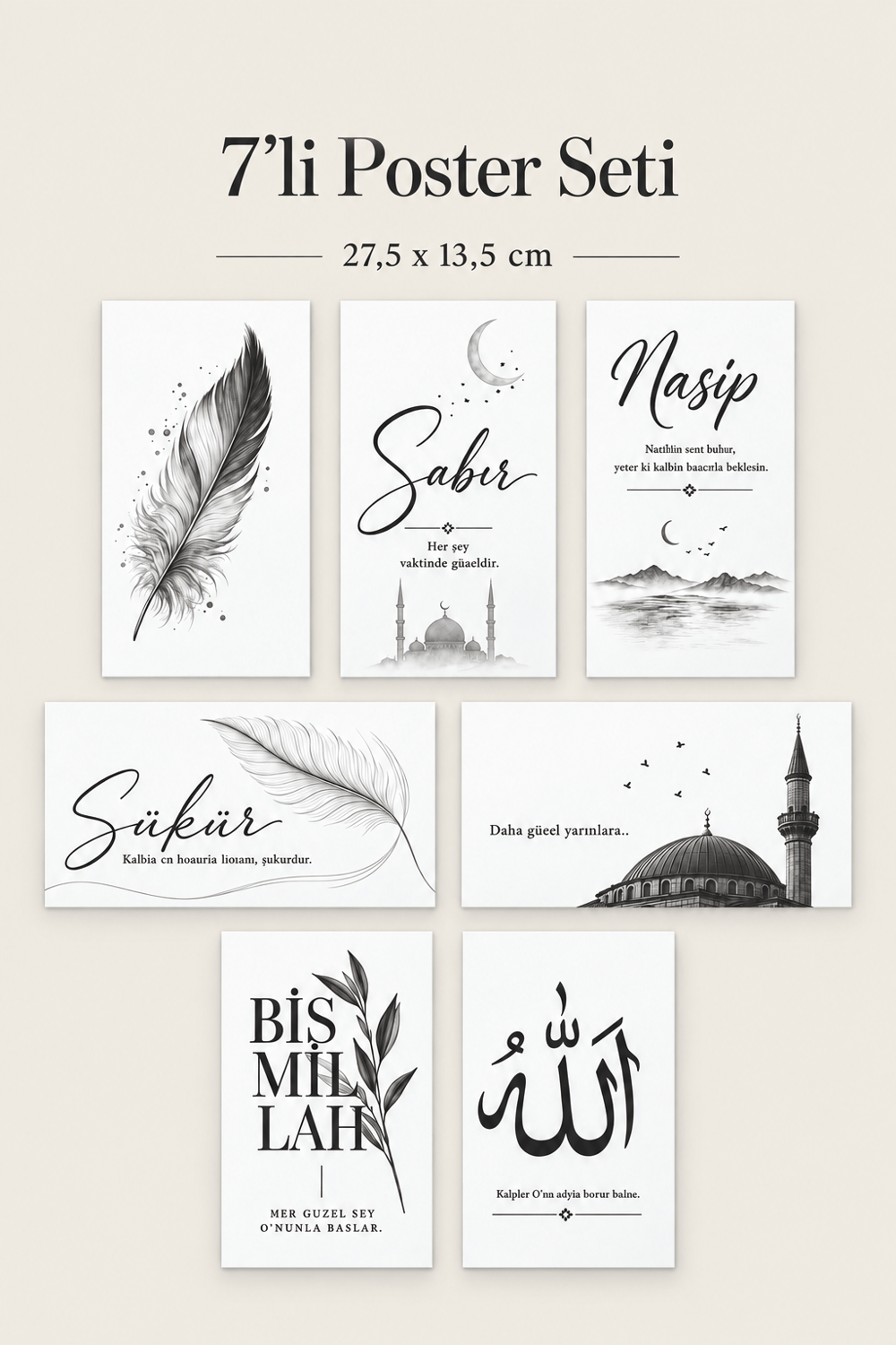 6'Lı İslam Temalı Estetik Ahşap Duvar Dekoru 27,5x13,5 cm Modern Mutfak,Salon,Kafe Dekorasyonu Seti