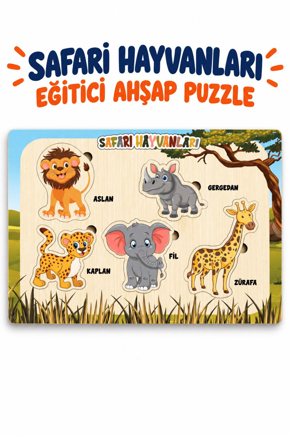Ahşap Eğitici Hayvanlar Puzzle – Hayvanları Öğreniyorum Renkli Öğretici Ahşap Yapboz Oyuncak
