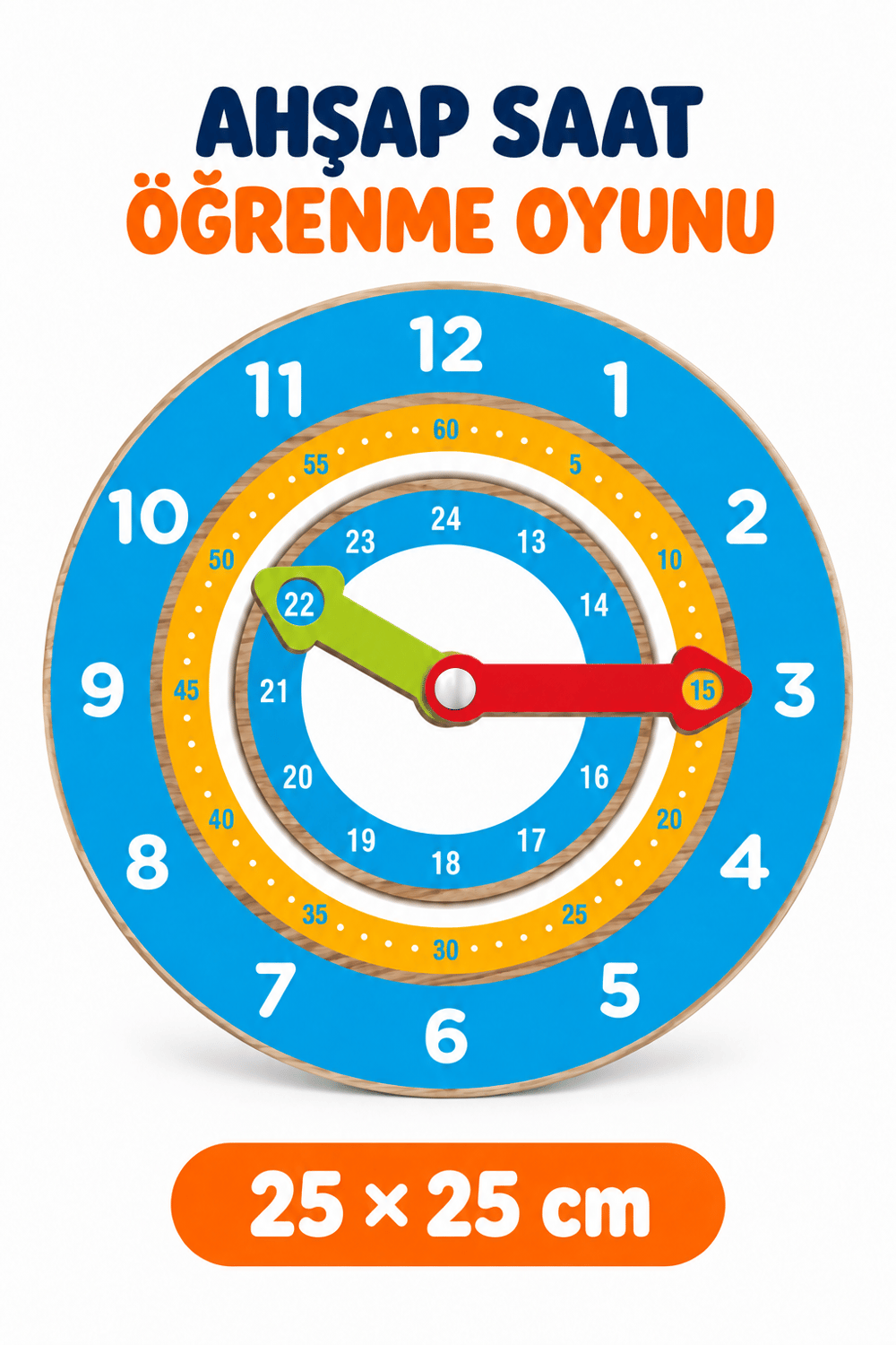 Ahşap Eğitici Saat Öğrenme Oyuncağı – Çocuklar İçin Öğretici Analog Saat ve Zaman Kavramı Öğrenme Oyunu
